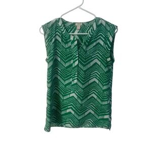 J.Crew‎ Sleeveless Top Green White Chevron Print Blouse Size 0
